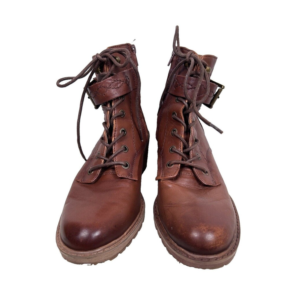 ZODIAC Women's Gemma Lug Sole Combat Laced Leather Biker Boots Sz 7 Side Zip